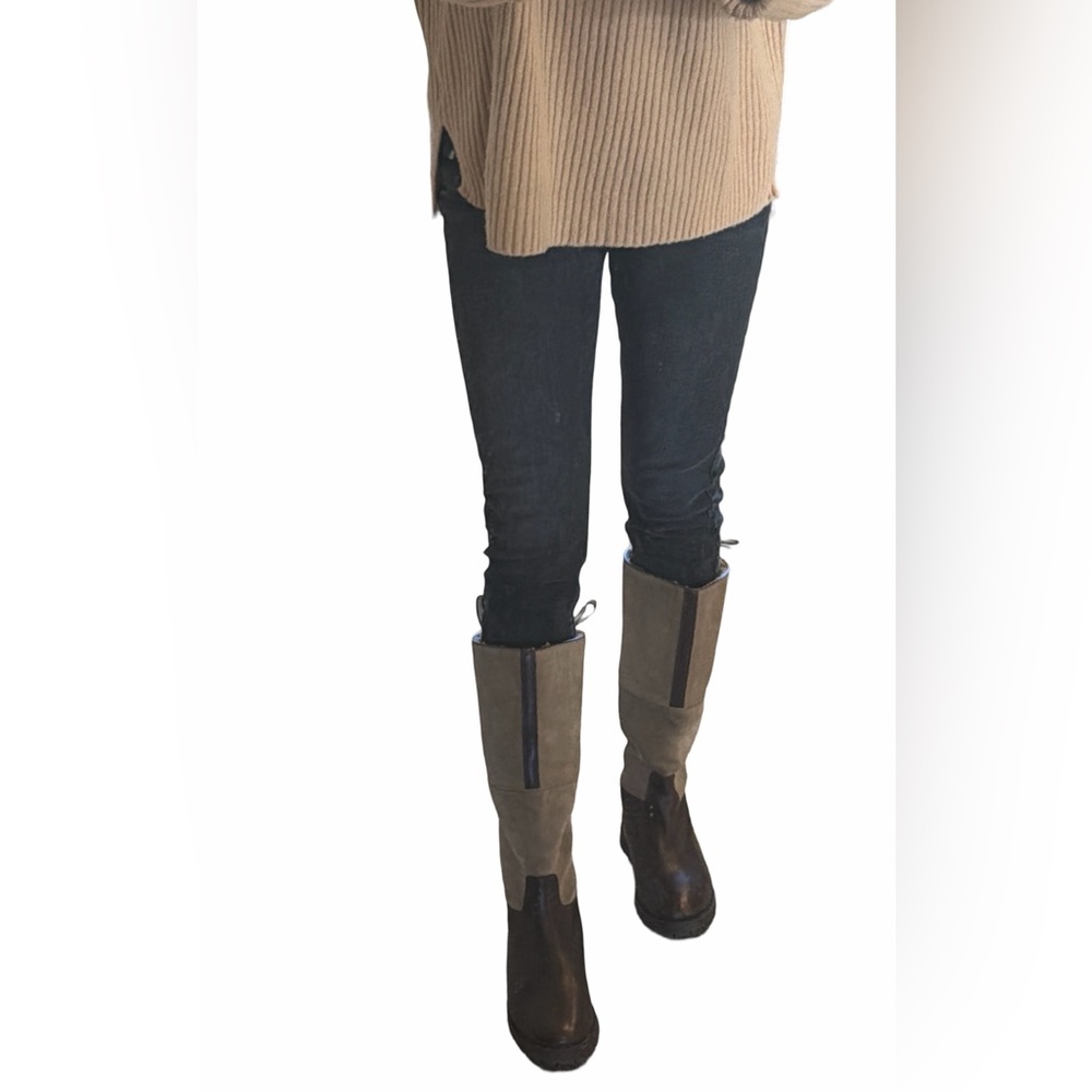 Stylish Brown Leather and Cream Suede Winter Boots